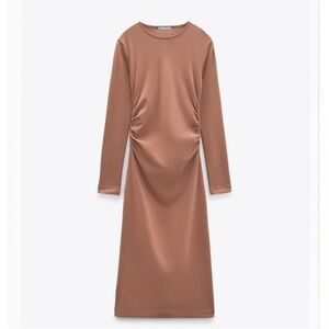 Zara Terracotta Long Sleeve Midi Dress, women’s size XL